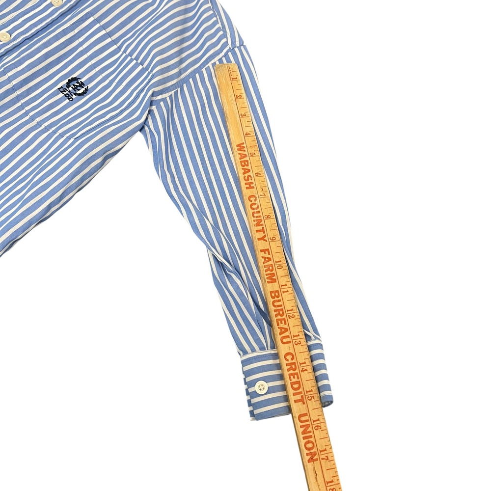 IZOD Boys Long Sleeve Button Down Shirt Size 8 Blue White Stripe Pocket Logo - Picture 7 of 8